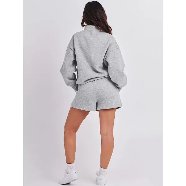 imageANRABESS Women 2 Piece Outfits Sweatsuit Oversized Half Zip Collared Sweatshirt amp Short Set Lounge Wear Tacksuit SetGray
