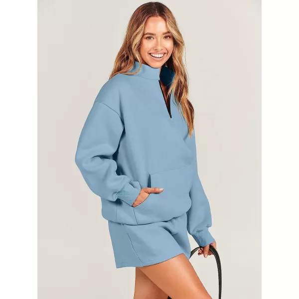 imageANRABESS Women 2 Piece Outfits Sweatsuit Oversized Half Zip Collared Sweatshirt amp Short Set Lounge Wear Tacksuit SetGrey