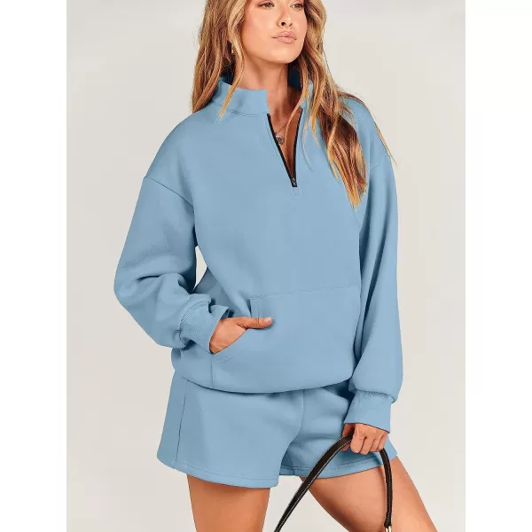 imageANRABESS Women 2 Piece Outfits Sweatsuit Oversized Half Zip Collared Sweatshirt amp Short Set Lounge Wear Tacksuit SetGrey