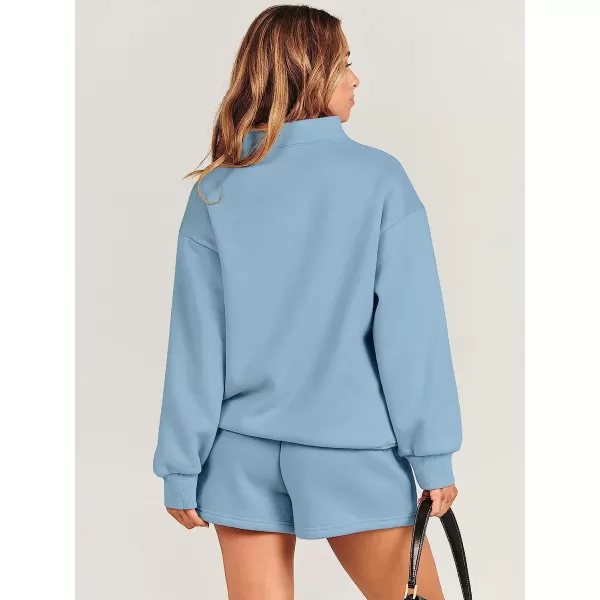 imageANRABESS Women 2 Piece Outfits Sweatsuit Oversized Half Zip Collared Sweatshirt amp Short Set Lounge Wear Tacksuit SetGrey