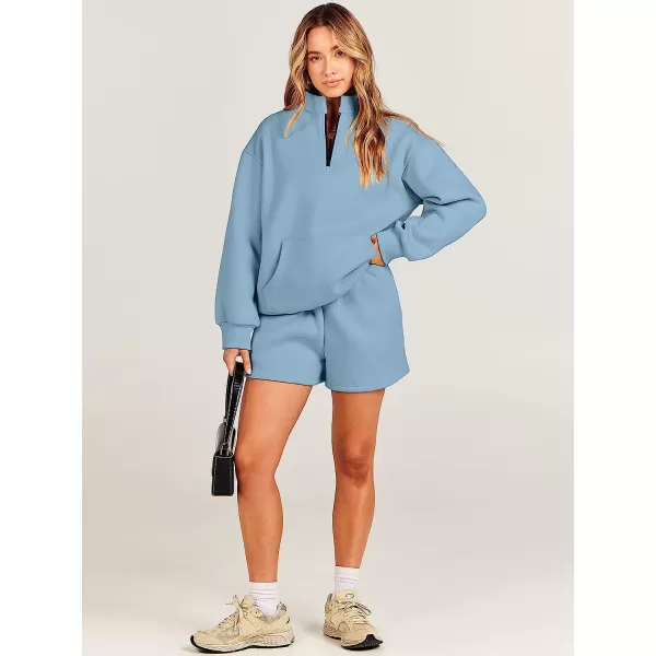 imageANRABESS Women 2 Piece Outfits Sweatsuit Oversized Half Zip Collared Sweatshirt amp Short Set Lounge Wear Tacksuit SetGrey
