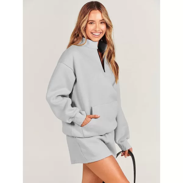 imageANRABESS Women 2 Piece Outfits Sweatsuit Oversized Half Zip Collared Sweatshirt amp Short Set Lounge Wear Tacksuit SetLight Gray