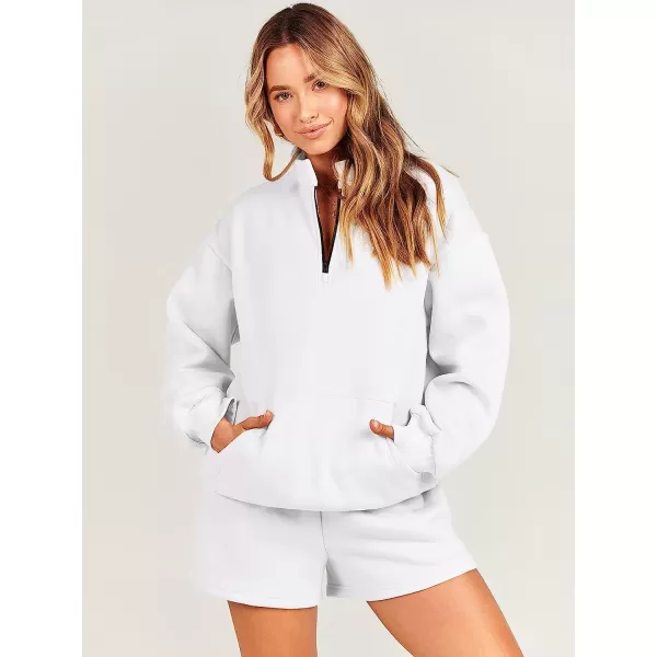 imageANRABESS Women 2 Piece Outfits Sweatsuit Oversized Half Zip Collared Sweatshirt amp Short Set Lounge Wear Tacksuit SetWhite