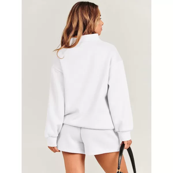 imageANRABESS Women 2 Piece Outfits Sweatsuit Oversized Half Zip Collared Sweatshirt amp Short Set Lounge Wear Tacksuit SetWhite