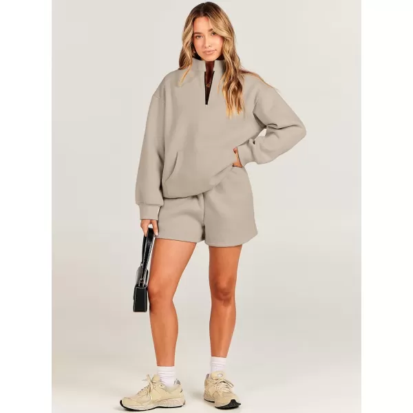 imageANRABESS Women 2 Piece Outfits Sweatsuit Oversized Half Zip Collared Sweatshirt amp Short Set Lounge Wear Tracksuit SetCamel
