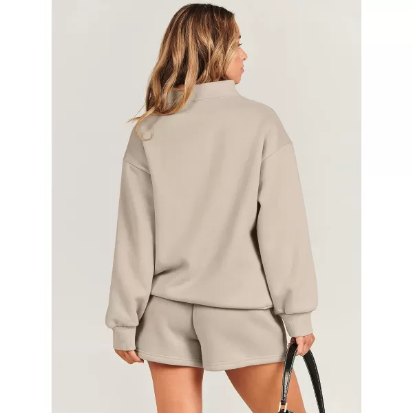 imageANRABESS Women 2 Piece Outfits Sweatsuit Oversized Half Zip Collared Sweatshirt amp Short Set Lounge Wear Tracksuit SetCoffee