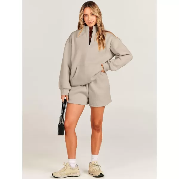 imageANRABESS Women 2 Piece Outfits Sweatsuit Oversized Half Zip Collared Sweatshirt amp Short Set Lounge Wear Tracksuit SetCoffee