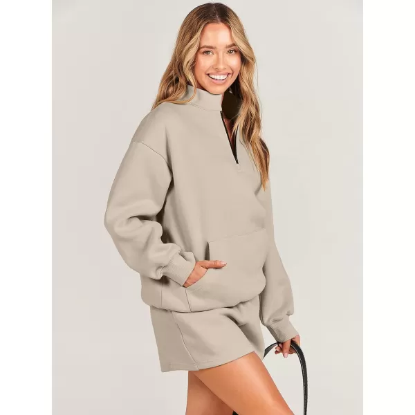 imageANRABESS Women 2 Piece Outfits Sweatsuit Oversized Half Zip Collared Sweatshirt amp Short Set Lounge Wear Tracksuit SetCoffee