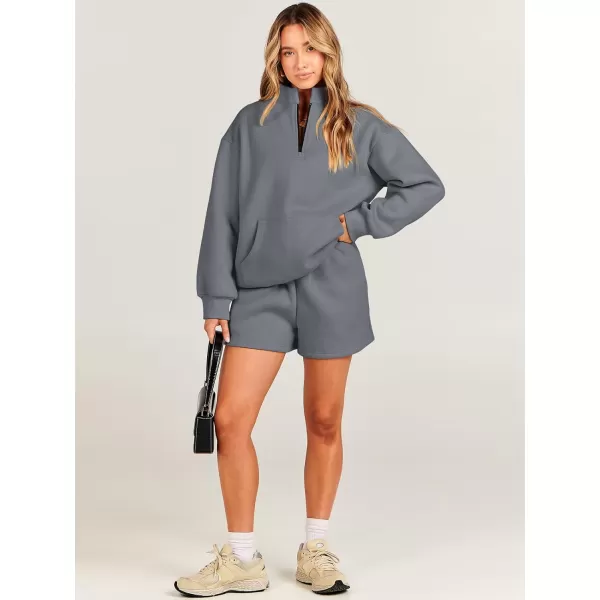 imageANRABESS Women 2 Piece Outfits Sweatsuit Oversized Half Zip Collared Sweatshirt amp Short Set Lounge Wear Tracksuit SetDeep Gray