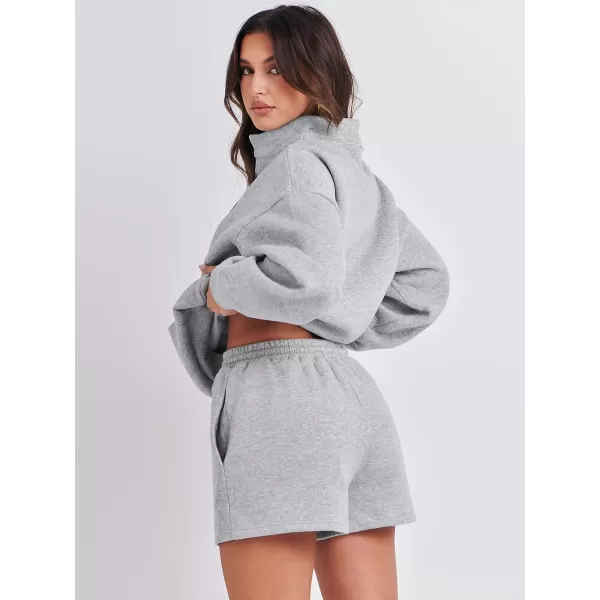 imageANRABESS Women 2 Piece Outfits Sweatsuit Oversized Half Zip Collared Sweatshirt amp Short Set Lounge Wear Tracksuit SetGray