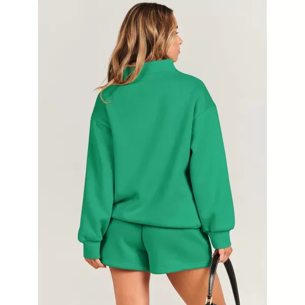 imageANRABESS Women 2 Piece Outfits Sweatsuit Oversized Half Zip Collared Sweatshirt amp Short Set Lounge Wear Tracksuit SetGreen