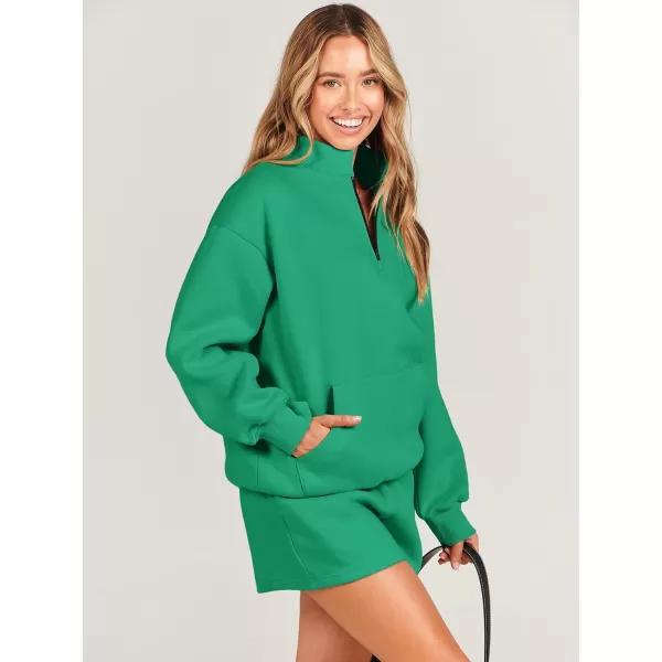 imageANRABESS Women 2 Piece Outfits Sweatsuit Oversized Half Zip Collared Sweatshirt amp Short Set Lounge Wear Tracksuit SetGreen