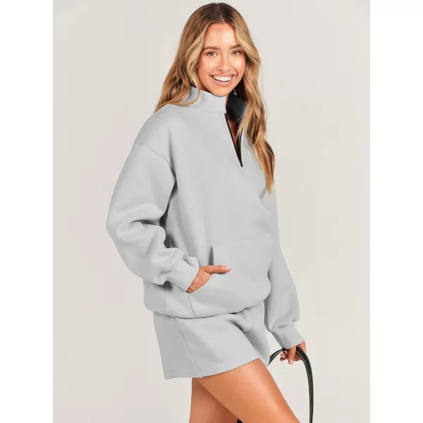 imageANRABESS Women 2 Piece Outfits Sweatsuit Oversized Half Zip Collared Sweatshirt amp Short Set Lounge Wear Tracksuit SetLight Gray