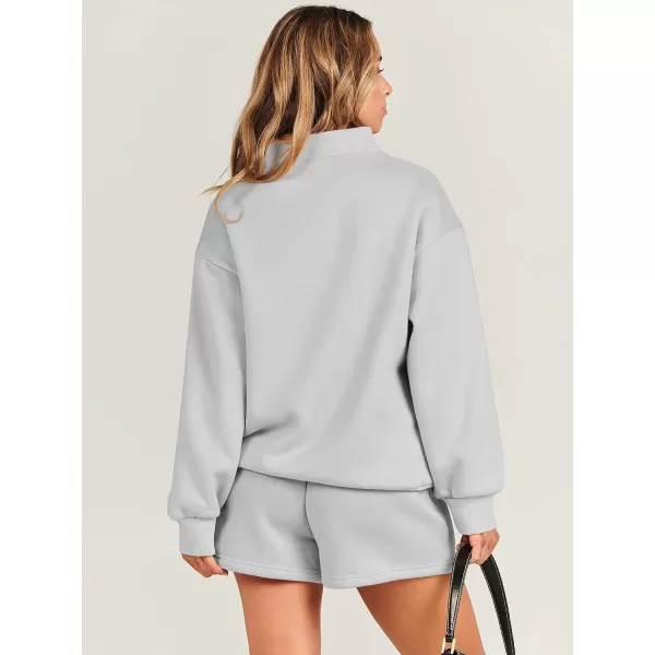 imageANRABESS Women 2 Piece Outfits Sweatsuit Oversized Half Zip Collared Sweatshirt amp Short Set Lounge Wear Tracksuit SetLight Gray