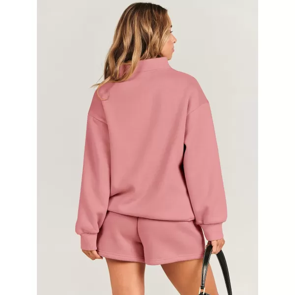 imageANRABESS Women 2 Piece Outfits Sweatsuit Oversized Half Zip Collared Sweatshirt amp Short Set Lounge Wear Tracksuit SetPeach