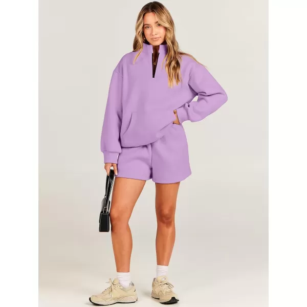imageANRABESS Women 2 Piece Outfits Sweatsuit Oversized Half Zip Collared Sweatshirt amp Short Set Lounge Wear Tracksuit SetPurple