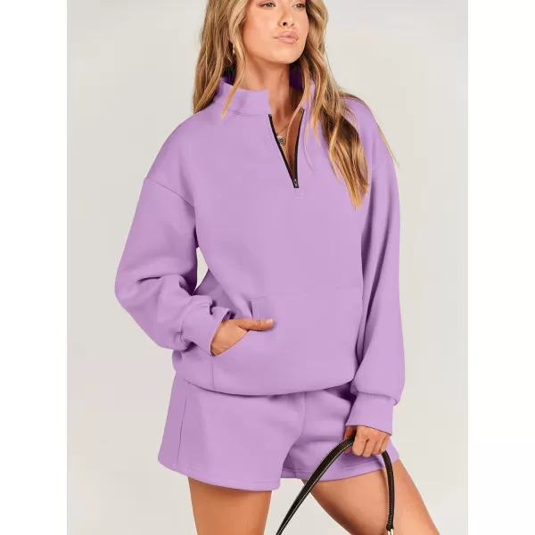 imageANRABESS Women 2 Piece Outfits Sweatsuit Oversized Half Zip Collared Sweatshirt amp Short Set Lounge Wear Tracksuit SetPurple
