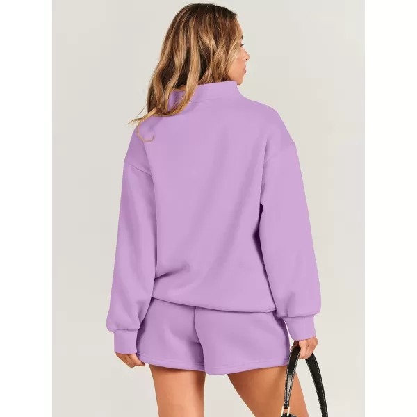 imageANRABESS Women 2 Piece Outfits Sweatsuit Oversized Half Zip Collared Sweatshirt amp Short Set Lounge Wear Tracksuit SetPurple