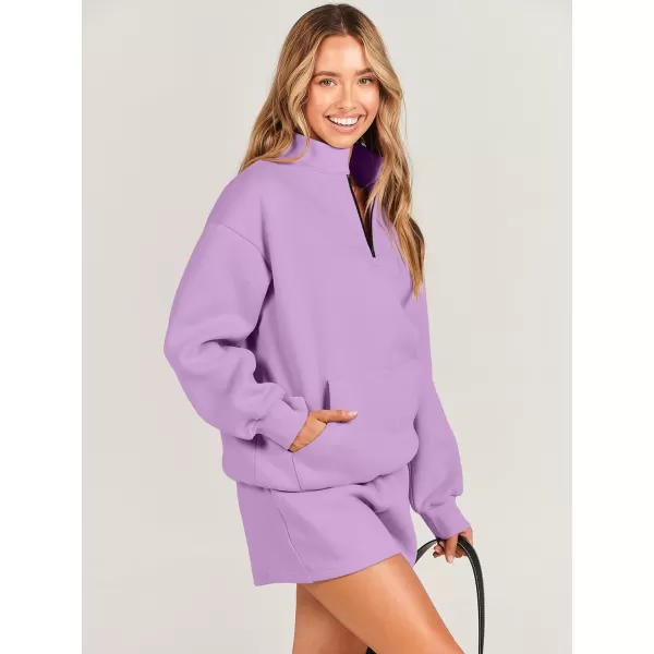 imageANRABESS Women 2 Piece Outfits Sweatsuit Oversized Half Zip Collared Sweatshirt amp Short Set Lounge Wear Tracksuit SetPurple