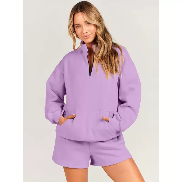 imageANRABESS Women 2 Piece Outfits Sweatsuit Oversized Half Zip Collared Sweatshirt amp Short Set Lounge Wear Tracksuit SetPurple