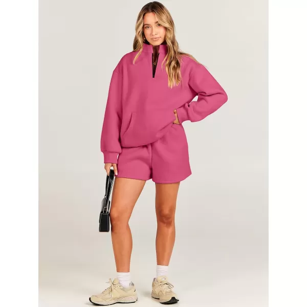 imageANRABESS Women 2 Piece Outfits Sweatsuit Oversized Half Zip Collared Sweatshirt amp Short Set Lounge Wear Tracksuit SetRed