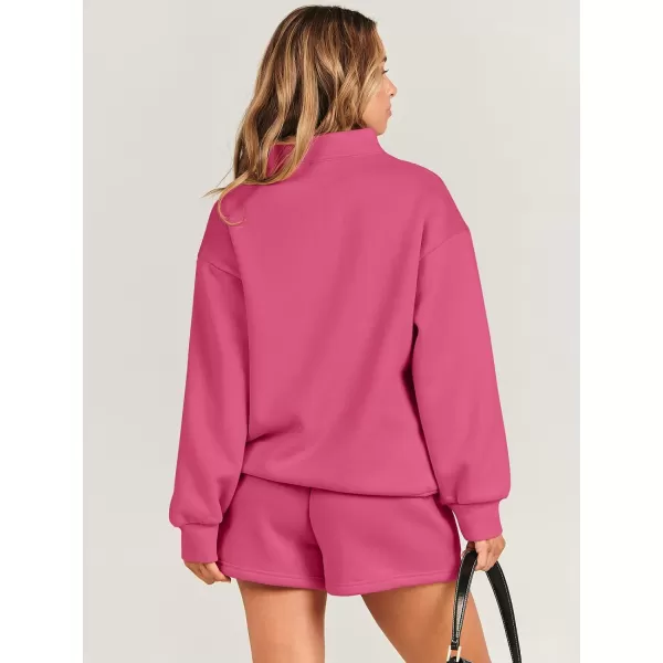 imageANRABESS Women 2 Piece Outfits Sweatsuit Oversized Half Zip Collared Sweatshirt amp Short Set Lounge Wear Tracksuit SetRed
