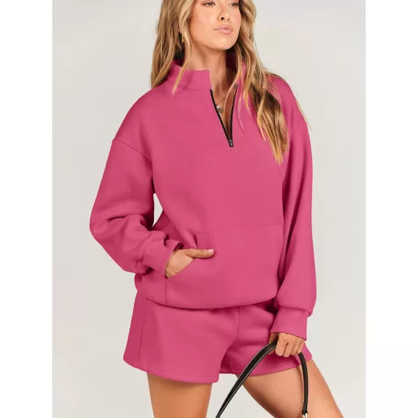 imageANRABESS Women 2 Piece Outfits Sweatsuit Oversized Half Zip Collared Sweatshirt amp Short Set Lounge Wear Tracksuit SetRed