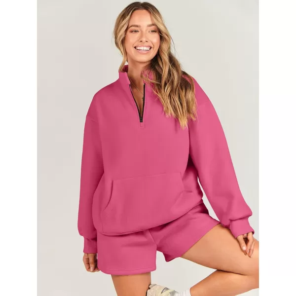 imageANRABESS Women 2 Piece Outfits Sweatsuit Oversized Half Zip Collared Sweatshirt amp Short Set Lounge Wear Tracksuit SetRed