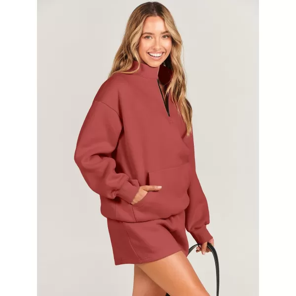 imageANRABESS Women 2 Piece Outfits Sweatsuit Oversized Half Zip Collared Sweatshirt amp Short Set Lounge Wear Tracksuit SetRust