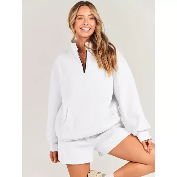 imageANRABESS Women 2 Piece Outfits Sweatsuit Oversized Half Zip Collared Sweatshirt amp Short Set Lounge Wear Tracksuit SetWhite