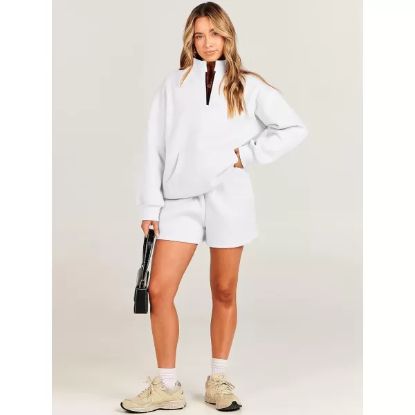 imageANRABESS Women 2 Piece Outfits Sweatsuit Oversized Half Zip Collared Sweatshirt amp Short Set Lounge Wear Tracksuit SetWhite