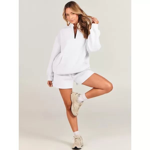 imageANRABESS Women 2 Piece Outfits Sweatsuit Oversized Half Zip Collared Sweatshirt amp Short Set Lounge Wear Tracksuit SetWhite