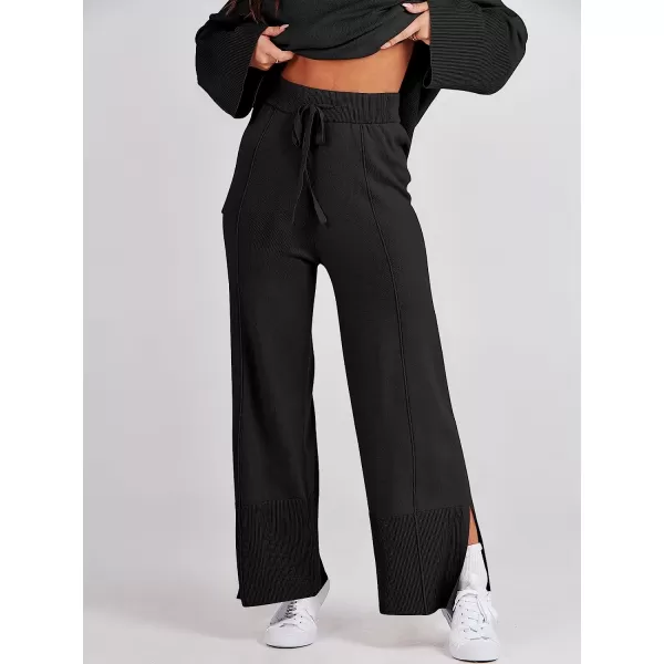 imageANRABESS Women 2 Piece Outfits Sweatsuit Oversized Knit Pullover and Drawstring Wide Leg Pants Sweater SetsBlack