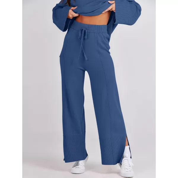imageANRABESS Women 2 Piece Outfits Sweatsuit Oversized Knit Pullover and Drawstring Wide Leg Pants Sweater SetsBlue