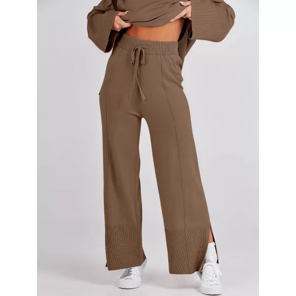 imageANRABESS Women 2 Piece Outfits Sweatsuit Oversized Knit Pullover and Drawstring Wide Leg Pants Sweater SetsBrown