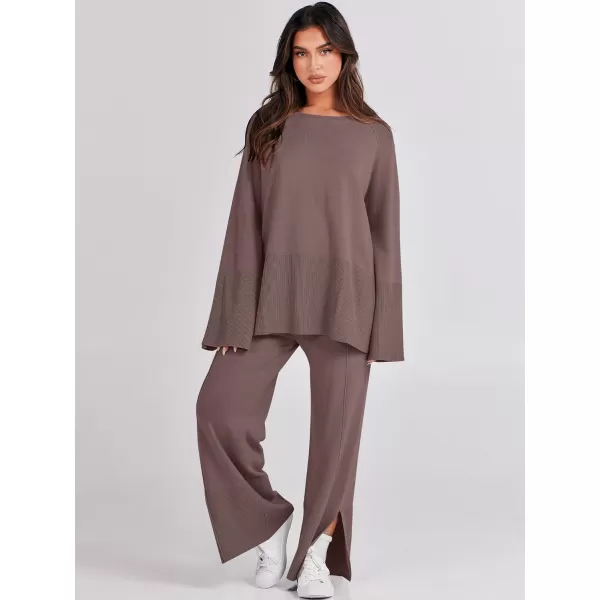imageANRABESS Women 2 Piece Outfits Sweatsuit Oversized Knit Pullover and Drawstring Wide Leg Pants Sweater SetsCoffee
