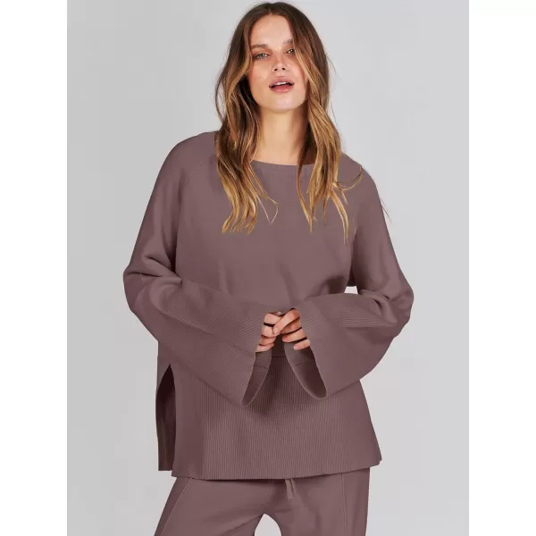 imageANRABESS Women 2 Piece Outfits Sweatsuit Oversized Knit Pullover and Drawstring Wide Leg Pants Sweater SetsCoffee