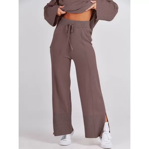 imageANRABESS Women 2 Piece Outfits Sweatsuit Oversized Knit Pullover and Drawstring Wide Leg Pants Sweater SetsCoffee