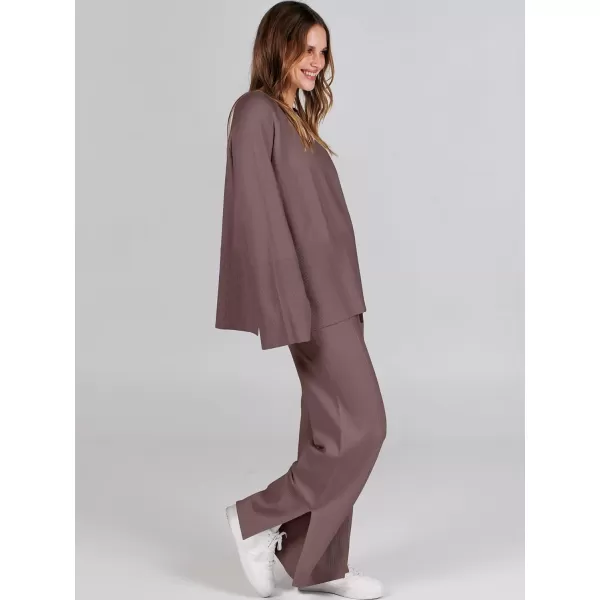 imageANRABESS Women 2 Piece Outfits Sweatsuit Oversized Knit Pullover and Drawstring Wide Leg Pants Sweater SetsCoffee