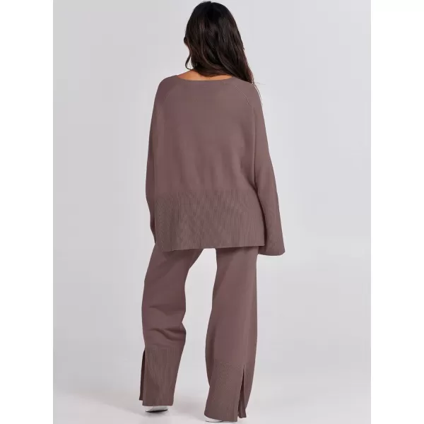 imageANRABESS Women 2 Piece Outfits Sweatsuit Oversized Knit Pullover and Drawstring Wide Leg Pants Sweater SetsCoffee
