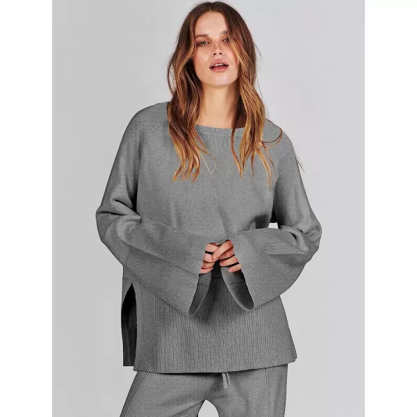 imageANRABESS Women 2 Piece Outfits Sweatsuit Oversized Knit Pullover and Drawstring Wide Leg Pants Sweater SetsGray