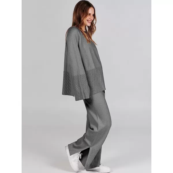 imageANRABESS Women 2 Piece Outfits Sweatsuit Oversized Knit Pullover and Drawstring Wide Leg Pants Sweater SetsGray
