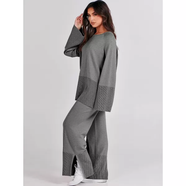 imageANRABESS Women 2 Piece Outfits Sweatsuit Oversized Knit Pullover and Drawstring Wide Leg Pants Sweater SetsGray
