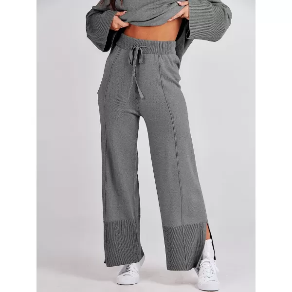 imageANRABESS Women 2 Piece Outfits Sweatsuit Oversized Knit Pullover and Drawstring Wide Leg Pants Sweater SetsGray