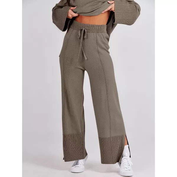 imageANRABESS Women 2 Piece Outfits Sweatsuit Oversized Knit Pullover and Drawstring Wide Leg Pants Sweater SetsLight Khaki