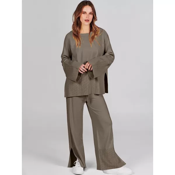 imageANRABESS Women 2 Piece Outfits Sweatsuit Oversized Knit Pullover and Drawstring Wide Leg Pants Sweater SetsLight Khaki