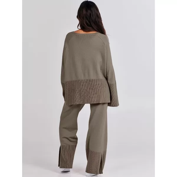 imageANRABESS Women 2 Piece Outfits Sweatsuit Oversized Knit Pullover and Drawstring Wide Leg Pants Sweater SetsLight Khaki