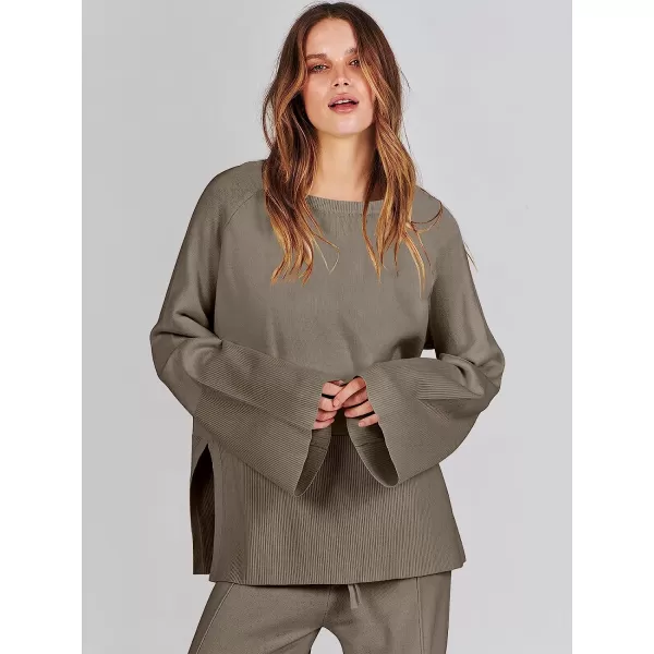 imageANRABESS Women 2 Piece Outfits Sweatsuit Oversized Knit Pullover and Drawstring Wide Leg Pants Sweater SetsLight Khaki