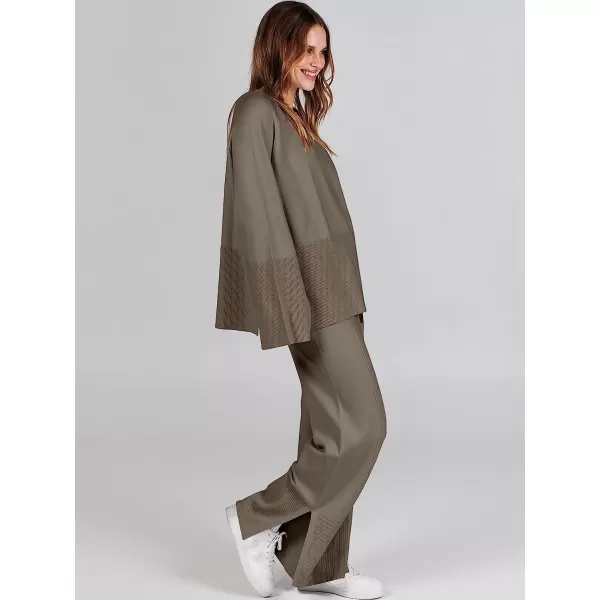 imageANRABESS Women 2 Piece Outfits Sweatsuit Oversized Knit Pullover and Drawstring Wide Leg Pants Sweater SetsLight Khaki