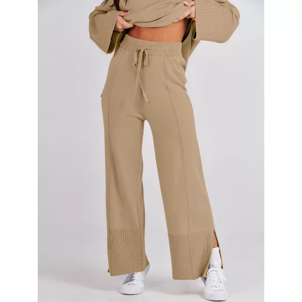 imageANRABESS Women 2 Piece Outfits Sweatsuit Oversized Knit Pullover and Drawstring Wide Leg Pants Sweater SetsLight Yellow